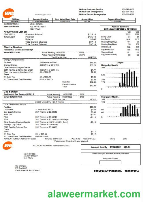 USA We utility bill template in Word and PDF format